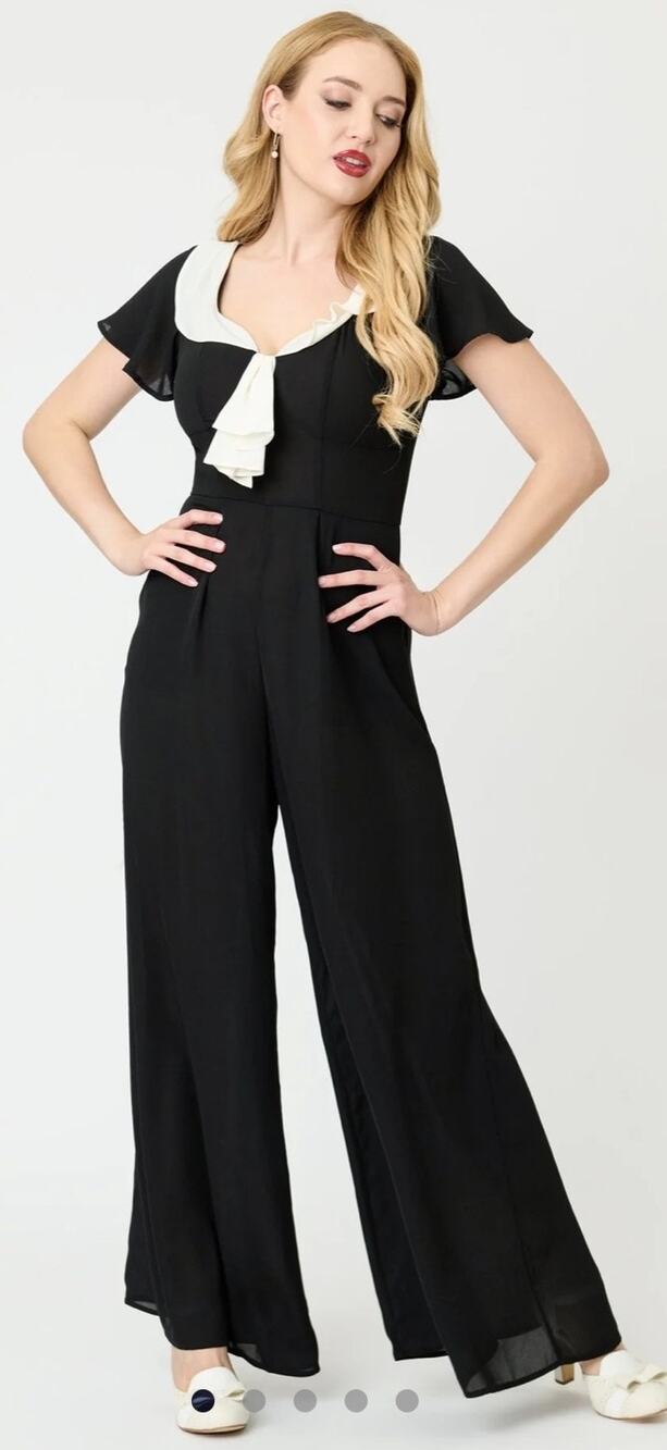 Unique Vintage 1920s Black & Cream Wilshire Flapper Wide Leg Jumpsuit 1X NWOT